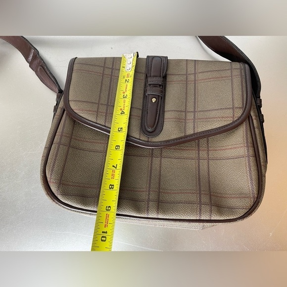 Vintage Liz Claiborne Striped Coated Canvas Boho Brown Crossbody Shoulder Bag - Picture 8 of 9